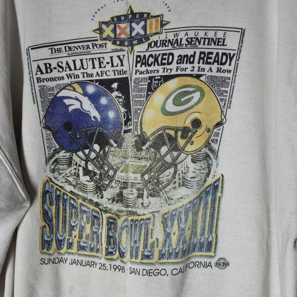 Vintage 1998 Broncos Vs Packers Super Bowl XXXII Crewneck Sweatshirt Size XXL - Picture 2 of 8